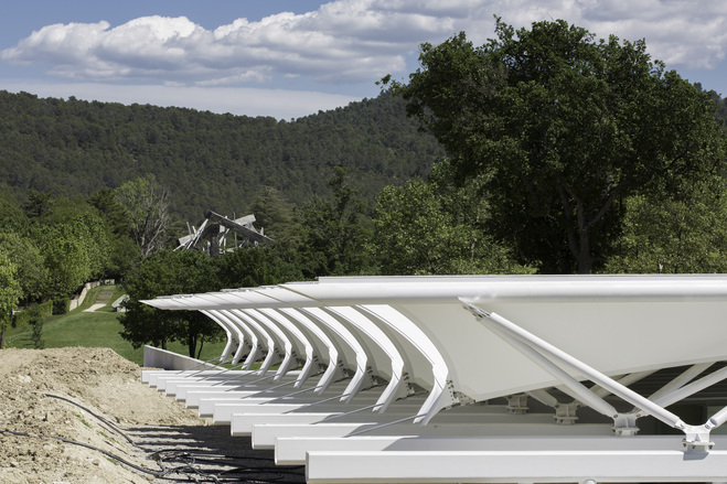 Tensile fabric sails over Renzo Piano's art pavilion at Château La Coste, Provence